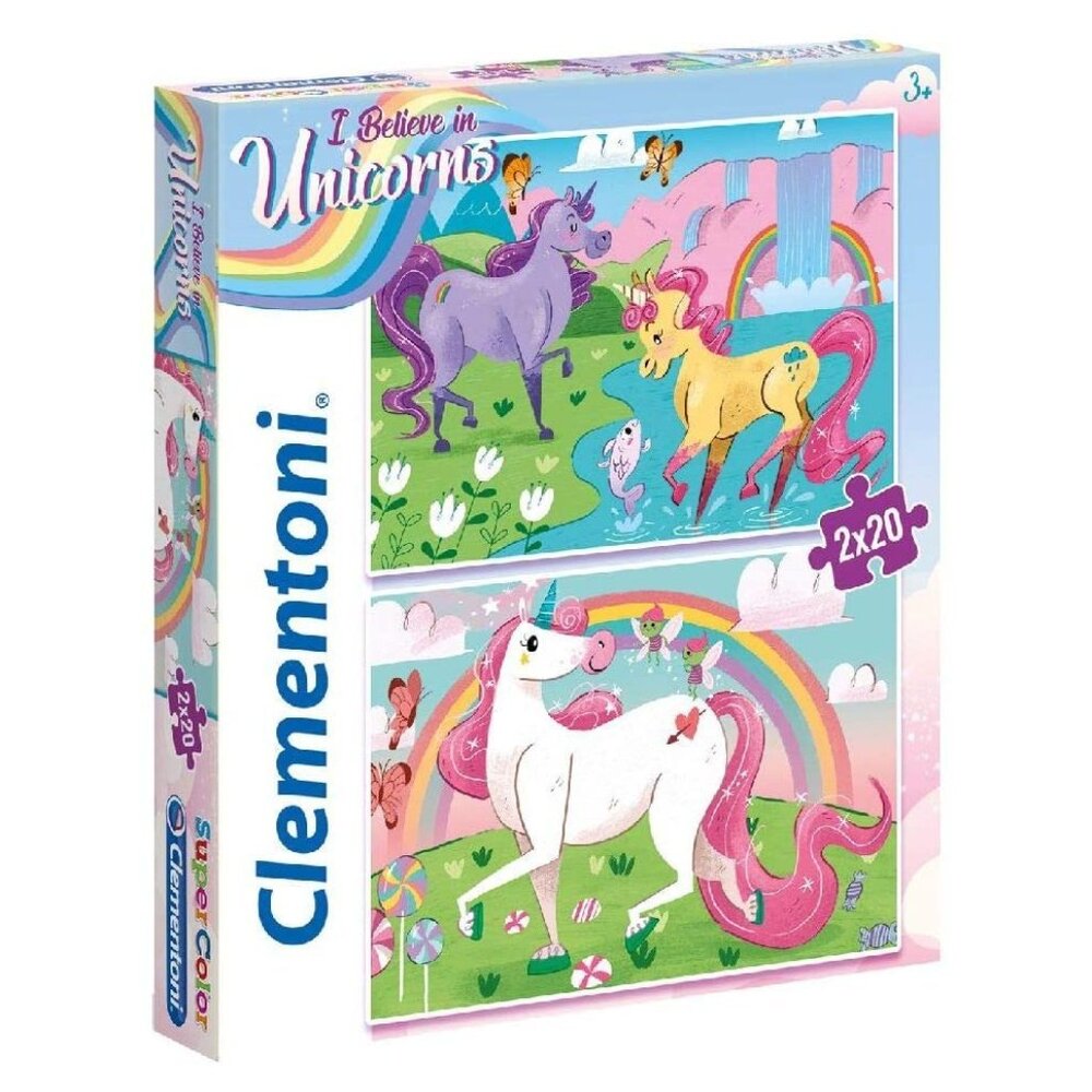 Clementoni Unicorns Supercolor Puzzle 2x20 Pieces For Age 3+ New Sealed
